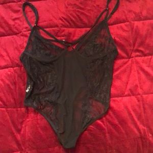 Lace and sheer panel bodysuit